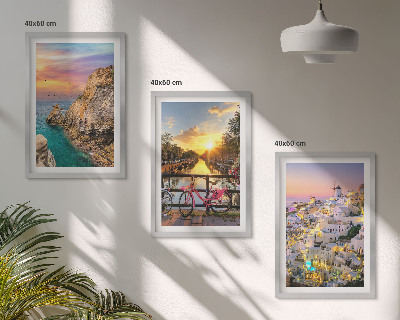 Set di 3 quadri Vista sul mare tramonto