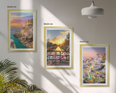 Set di 3 quadri Vista sul mare tramonto