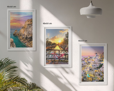 Set di 3 quadri Vista sul mare tramonto
