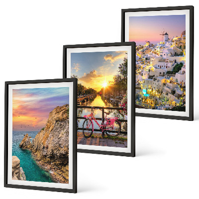 Set di 3 quadri Vista sul mare tramonto