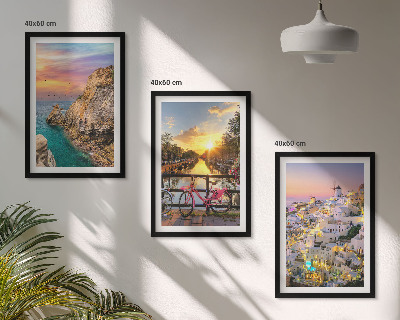 Set di 3 quadri Vista sul mare tramonto