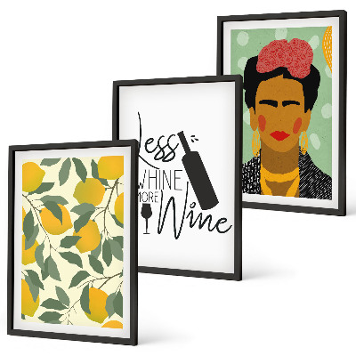 Set di quadri incorniciati Limoni, vino, ritratto di Frida
