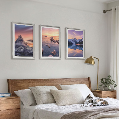 Set di 3 quadri Paesaggio montano, lago, ovest