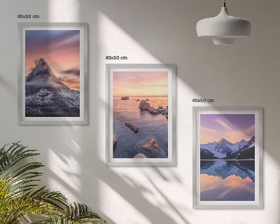 Set di 3 quadri Paesaggio montano, lago, ovest