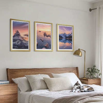 Set di 3 quadri Paesaggio montano, lago, ovest