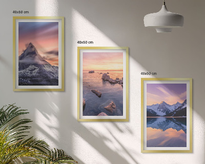 Set di 3 quadri Paesaggio montano, lago, ovest