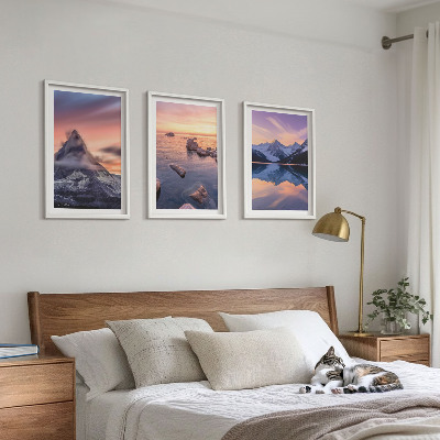 Set di 3 quadri Paesaggio montano, lago, ovest