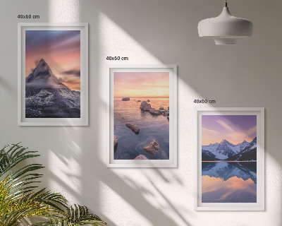 Set di 3 quadri Paesaggio montano, lago, ovest