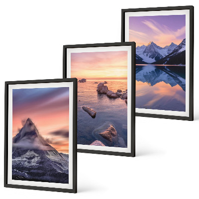Set di 3 quadri Paesaggio montano, lago, ovest