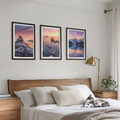 Set di 3 quadri Paesaggio montano, lago, ovest