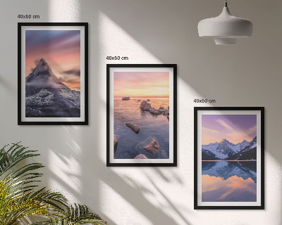Set di 3 quadri Paesaggio montano, lago, ovest