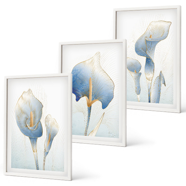 Set di 3 quadri Fiori blu sullo sfondo