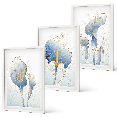 Set di 3 quadri Fiori blu sullo sfondo