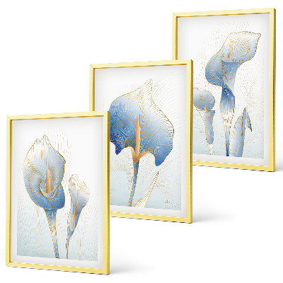 Set di 3 quadri Fiori blu sullo sfondo