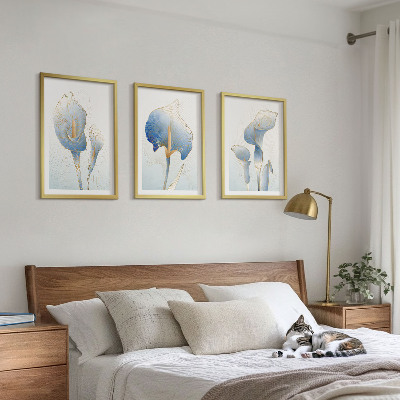 Set di 3 quadri Fiori blu sullo sfondo