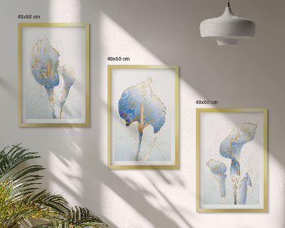 Set di 3 quadri Fiori blu sullo sfondo