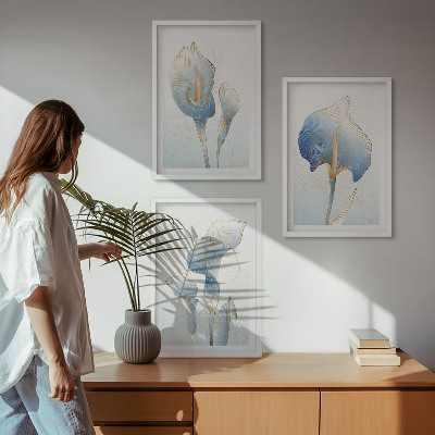 Set di 3 quadri Fiori blu sullo sfondo