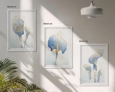 Set di 3 quadri con fiori blu sullo sfondo
