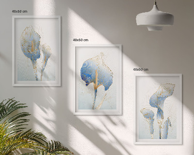 Set di 3 quadri Fiori blu sullo sfondo