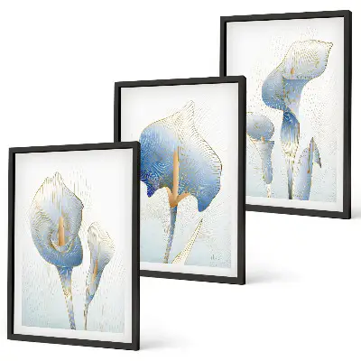 Set di 3 quadri con fiori blu sullo sfondo