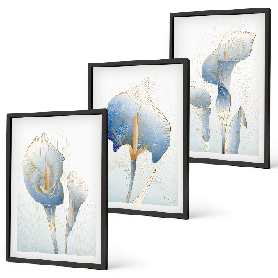 Set di 3 quadri Fiori blu sullo sfondo