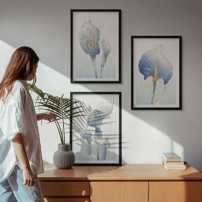 Set di 3 quadri Fiori blu sullo sfondo