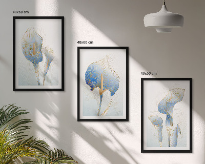Set di 3 quadri Fiori blu sullo sfondo