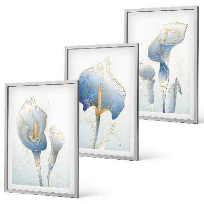 Set di 3 quadri Fiori blu sullo sfondo