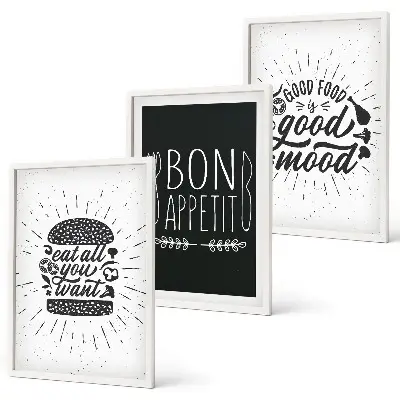 Set di quadri incorniciati con grafica culinaria e slogan a tema cibo