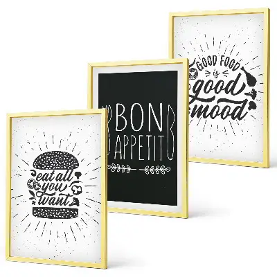 Set di quadri incorniciati con grafica culinaria e slogan a tema cibo