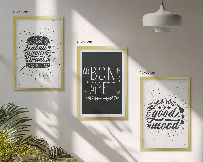 Set di quadri incorniciati con grafica culinaria e slogan a tema cibo