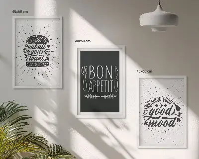 Set di quadri incorniciati con grafica culinaria e slogan a tema cibo