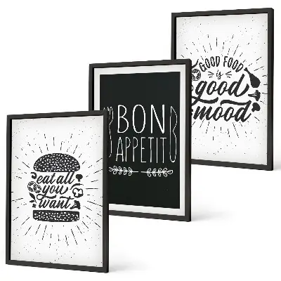 Set di quadri incorniciati con grafica culinaria e slogan a tema cibo