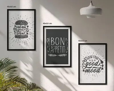 Set di quadri incorniciati con grafica culinaria e slogan a tema cibo
