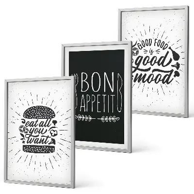 Set di quadri incorniciati con grafica culinaria e slogan a tema cibo