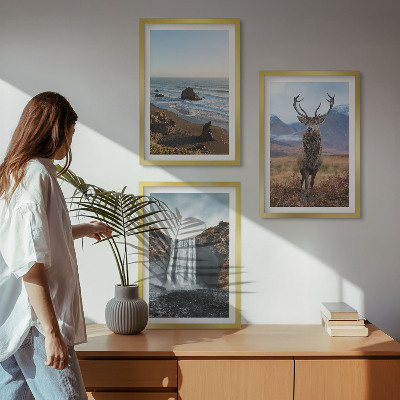 Set di 3 quadri Paesaggi montani con cascata