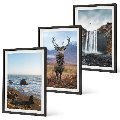Set di 3 quadri Paesaggi montani con cascata