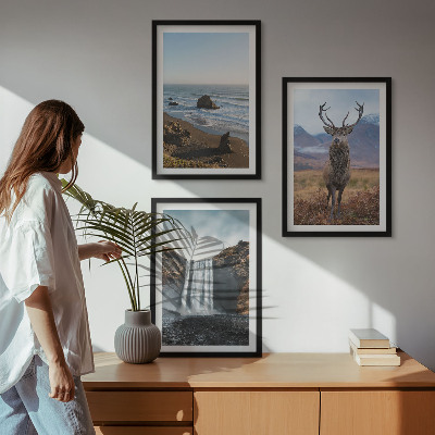 Set di 3 quadri Paesaggi montani con cascata