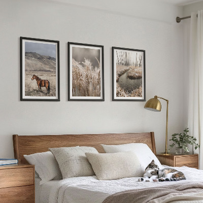 Set di quadri incorniciati Cavalli paesaggio erba ruscello