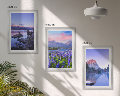 Set di 3 quadri Paesaggi montani con acqua e cielo