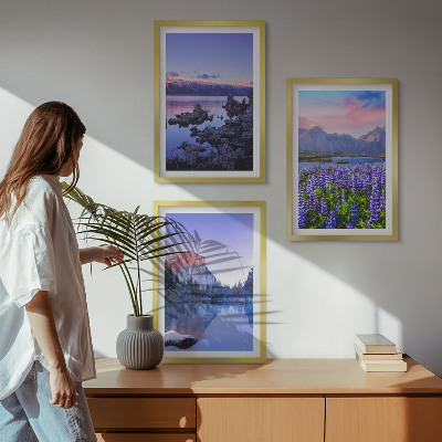 Set di 3 quadri Paesaggi montani con acqua e cielo