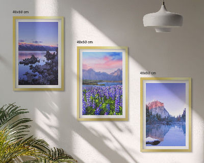 Set di 3 quadri Paesaggi montani con acqua e cielo