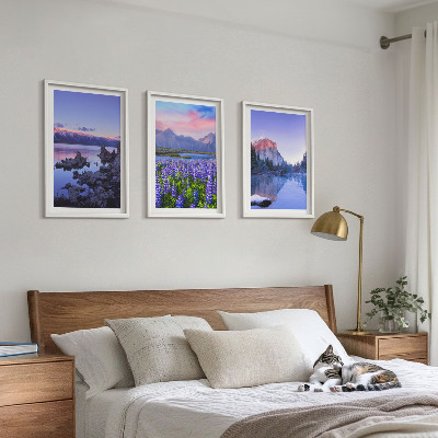 Set di 3 quadri Paesaggi montani con acqua e cielo