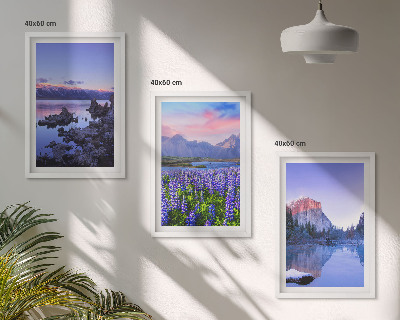 Set di 3 quadri Paesaggi montani con acqua e cielo