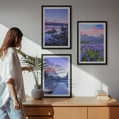 Set di 3 quadri Paesaggi montani con acqua e cielo