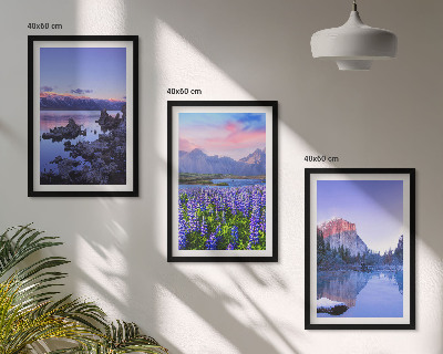 Set di 3 quadri Paesaggi montani con acqua e cielo
