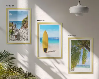 Composizione di quadri con spiagge in vacanza, onde e palme