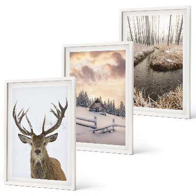 Set di quadri incorniciati Paesaggio invernale, rifugio per cervi