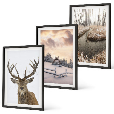 Set di quadri incorniciati Paesaggio invernale, rifugio per cervi