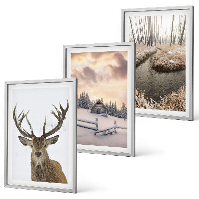 Set di quadri incorniciati Paesaggio invernale, rifugio per cervi